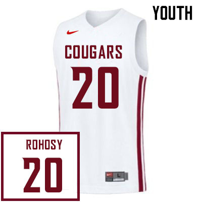 Youth #20 AJ Rohosy Washington State Cougars College Basketball Jerseys Sale-White